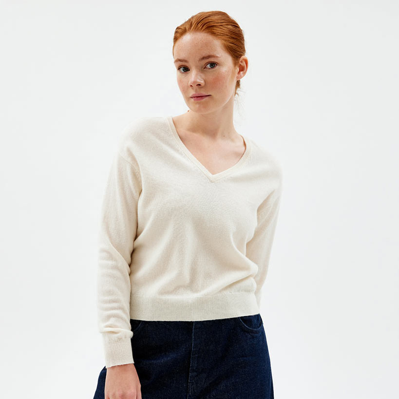 Winter V-neck Sweater, Ivory, hi-res